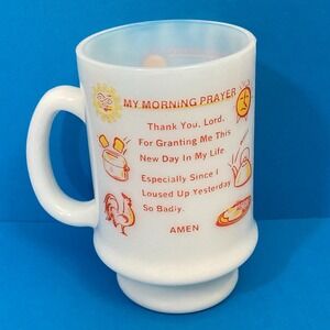 Vtg Fire King Milk Glass Mug My Morning Prayer Anchor Hocking 1960s Humor MCM